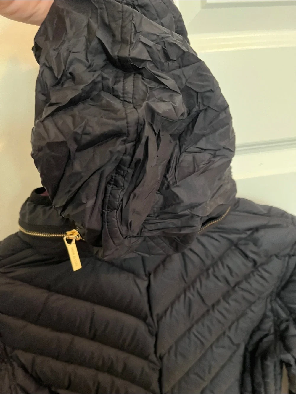 Michael Kors Black Quilted Puffer Jacket with Plum Interior‎